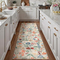 Floral Runner Rug 2x7 Washable Hallway Long Beige Bedroom Carpet Non Slip Indoor Boho Kitchen Low Pile Accent Rug Lightweight Soft for Bathroom Dining Laundry Living Room