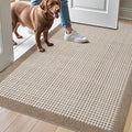 LUMI Inside Door Mat for Entry 36''x56'', Absorbent, Dirt Trapper, Low Profile Thin, Non Slip Mats with Rubber Backing, Ideal for Indoor, High Traffic, Garage, Entrance, Checkered Beige