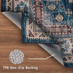 vivorug 3x5 Rug, Small Area Rug for Living Room, Bedroom, Kitchen, Machine Washable Non-Slip Throw Rug, Vintage Distressed Medallion Carpet for Entryway Nursery Dinner Room - Durable (Blue)
