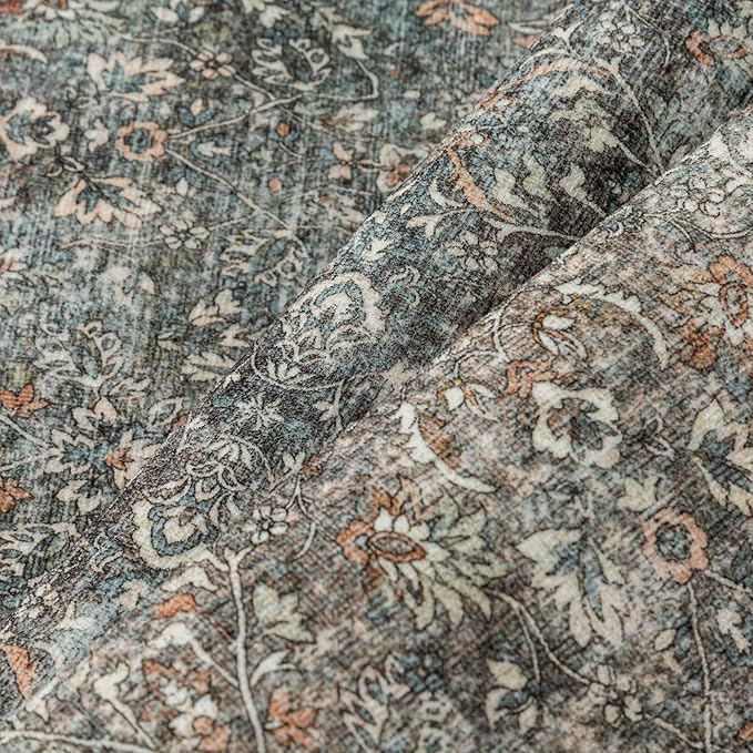 Runner Rug 2x6 Gray Hallway Washable Kitchen Vintage Carpet Non Slip Long Indoor Bedroom Retro Traditional Grey Accent Throw Rug for Bathroom Office Entryway Laundry Dining