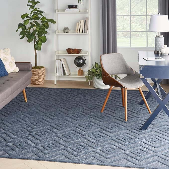 Nourison Home Versatile Navy Blue 7' x 10' Area Rug - Easy Clean, Non Shedding, Bed Room, Living Room, Dining Room, Kitchen (7' x 10')