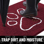 Smiry Dog Door Mat for Muddy Paws, Absorbent Dirt Trapper Non Slip Quick Dry Washable Chenille Mat for Mud Dogs, Entry Rug for Indoor and Outdoor (70x24 Inches, Burgundy and White)