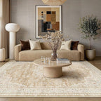 HUGEAR Machine Washable Area Rugs 5x7 Vintage Beige Brown Living Room Bedroom Rug Neutral Style Non Slip Stain Resistant Low Pile Throw Carpet for Home Retro Aesthetic Modern Decor