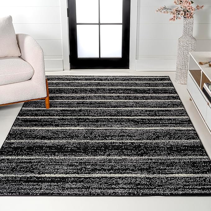 JONATHAN Y Williamsburg Minimalist Stripe Black/Cream Indoor Area Rug, 5x8, Contemporary, Modern, Easy-Cleaning for Living Room, Bedroom, Kitchen, Pet Friendly, Non-Shedding (MOH201F-5)