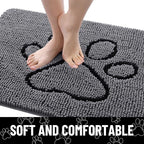 Smiry Dog Door Mat for Muddy Paws, Absorbent Dirt Trapper Non Slip Quick Dry Washable Chenille Mat for Mud Dogs, Entry Rug for Indoor and Outdoor (40x32 Inches, Dark Grey and Black)
