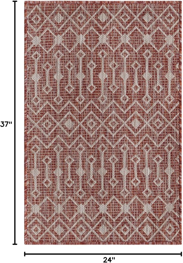 Unique Loom Outdoor Trellis Collection Area Rug - Tribal Trellis (2' x 3' 1" Rectangle Rust Red/Ivory)