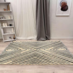 Alfa Rich 7x10 Geometric Beige Black Washable Area Rugs for Living Room Bedroom Kitchen Cotton Rug