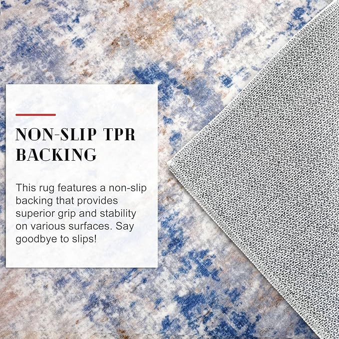 Modern Abstract Runner Rug for Bedroom 2x7, Grey Blue Orange Multi Washable Kitchen Runner, Non-Slip Soft Thin Faux Wool Mat for Entryway, Hallway, Laundry Room Indoor