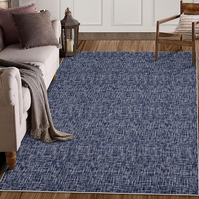RUGSREAL 6x9 Large Bedroom Area Rug Soft Modern Area Rug for Living Room Non-Slip Stain Resistant Abstract Throw Floor Carpet Contemporary Rug Solid Color Accent Rug for Dining Room Office, Blue