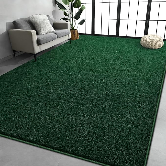 Large Area Rugs for Living Room Bedroom, 4x6 Feet Dark Green Rug, Minimalist Modern Shag Rug, Soft Thick Memory Foam Indoor Carpet, Non-Slip Washable Rug for Boys Girls Dorm Nursery Room Home Decor