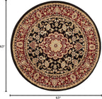 Well Woven Barclay Collection Medallion Kashan Black 5 ft Round Rug - for Living Room, Bedroom, and Dining Room