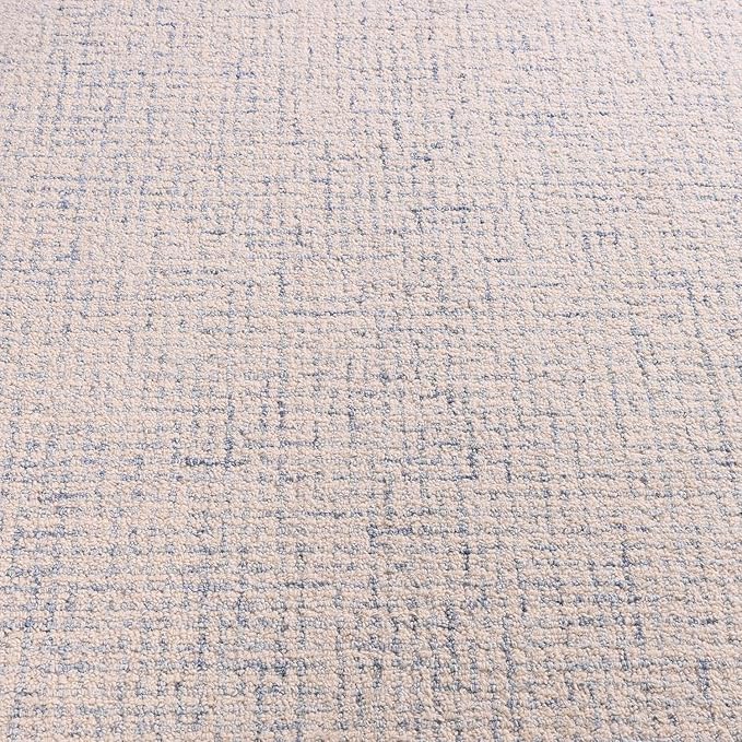 Hand-Tufted 100% Wool Pile Area Rug – Geometric Textured Grid Check Pattern – Thick and Durable Floor Carpet for Bedroom, Living Room, Kids Room, and Dining Area (Ivory Blue, 7' x 9')