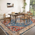 Area Rug 9x12 Washable Rug, Vintage Boho Medallion Rugs Non-Slip Soft Low Pile Large Distressed Rug Indoor Retro Carpet for Living Room Bedroom Dining Room Home Office (Tribal Medallion/Multi, 9'x12')