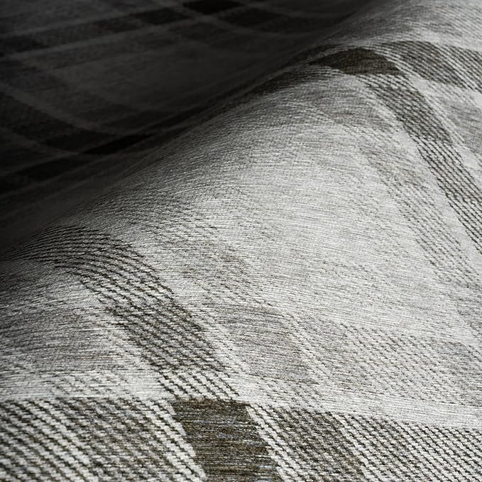 Dash & Albert Andri Plaid Black Machine Washable Rug, 7.5 X 9.5 Feet, Black/White Plaid Pattern