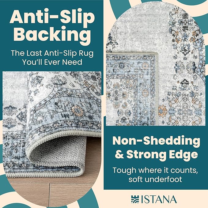Istana 3x5 Area Rug - Blue Modern Rugs for Living Room 3x5 - Foldable Rugs for Bedroom/Living Room Rug - Stain Resistant Washable Rug - Eco-Friendly Small Area Rugs