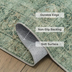 FMFUNCTEX 4x6 Washable Area Rug Green Neutral Vintage Distressed Oriental Non Slip Low Pile Traditional Entryway Indoor Carpet for Living Room Bedroom Soft Retro Throw Rug for Dining Office Entrance