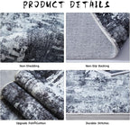 Rugcomf 4x6 Rug Washable Boho Soft Area Rug Abstract Pattern Non-Slip Faux Wool Vintage Rug for Living Room, Bedroom Rug, Farmhouse, Dining Room, Kids Playroom, Grey and Black