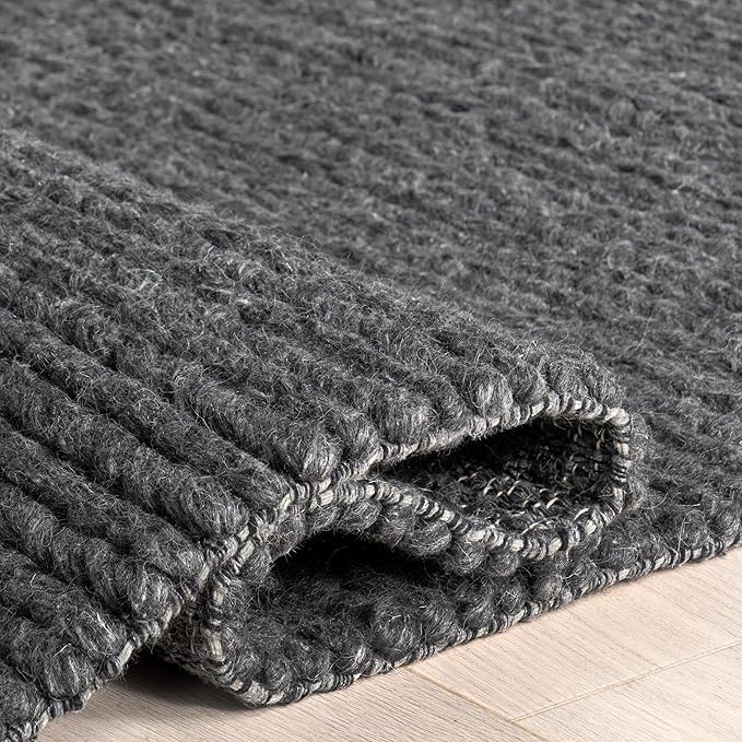 Nuloom Penelope Charcoal, 7'6" x 9'6", Hand-Braided, Wool & Cotton, Soft and Textured, High Traffic, Stain Resistant, Easy Clean, Durable Area Rug for Bedroom, Living Room, Dining, Foyer, Entryway
