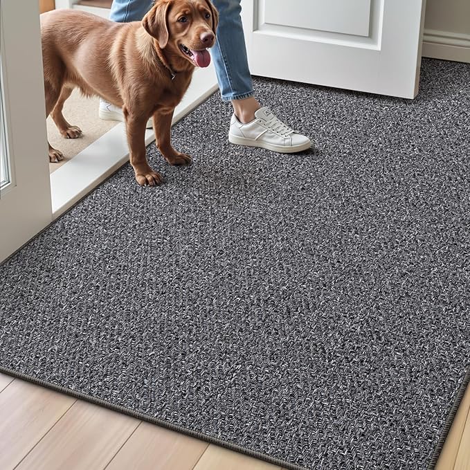 LUMI Ultra Thin Indoor Door Mat for Entrance 32"x48", Non Slip Entryway Mat, Low Profile Doormat, Unique Herringbone Design Carpet for Inside, Patio, Porch, Dark Gray
