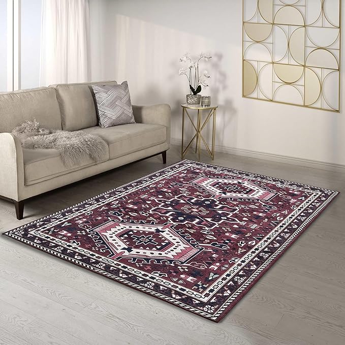 Fame Living Faded Oushak Rug, Turkish Vintage Floral Pastel Large Oversized Area Rugs for Living Room Dining Bedroom Kitchen Bathroom Nursery (848CrNv, 2' x 3')