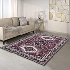 Fame Living Faded Oushak Rug, Turkish Vintage Floral Pastel Large Oversized Area Rugs for Living Room Dining Bedroom Kitchen Bathroom Nursery (848CrNv, 2' x 3')