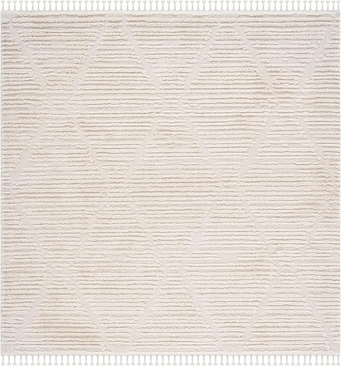 SAFAVIEH Marrakech Collection Area Rug - 6'7" Square, Beige, Moroccan Boho Tribal Tassel Design, Non-Shedding & Easy Care, Ideal for High Traffic Areas in Living Room, Bedroom (MRK517C)