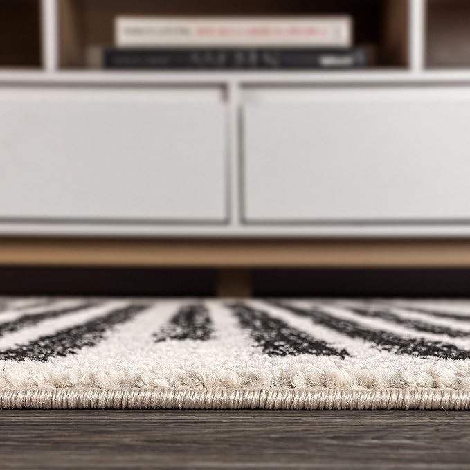 JONATHAN Y Khalil Modern Berber Stripe Cream/Black Indoor Area Rug, 4x6, Contemporary, Bohemian, Easy-Cleaning for Living Room, Bedroom, Kitchen, Pet Friendly, Non-Shedding (MOH207A-4)