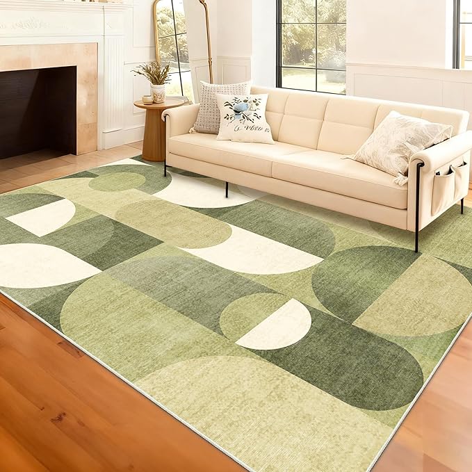 Large Green Area Rugs 8x10 Washable Rug for Living Room Bedroom Dining Room,Modern Geometric Non Slip Carpet