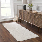 Hauteloom Tilos Moroccan Farmhouse Hallway, Entryway Shag Runner Rug - Shaggy Long Runner Rug - Trellis Pattern - High Plush Pile - Cream, Pink, Beige - 2'7" x 7'3"