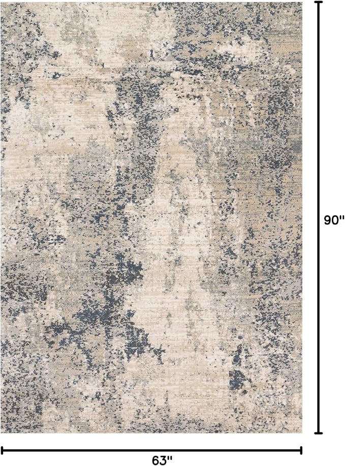 Loloi Teagan Collection TEA-07 Natural/Denim 5'-3" x 7'-6" Area Rug, Large, Soft Neutral Rug, High-Traffic for Living Room, Bedroom, Home Office, Dining Area