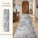 3X12 Washable Runner Rug for Hallway: Soft Neutral Modern Abstract Area Rug - Non-Slip Low Pile Long Throw Indoor Carpet for Kitchen Entryway Kitchen Bedroom Laundry - Grey