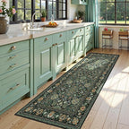 3x7 Runner Rugs for Hallway Non-Slip Hallway Runner Rug with Rubber Backing Washable Rug Runner for Kitchen Bedroom Vintage Distressed Carpet(Vintage Dark Green