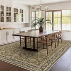 Washable Area Rug 9x12 Brown Rugs for Living Room, Vintage Boho Large Rug for Bedroom Dining Room Office, Distressed Floral Print Carpet for Under Table, Soft Non Slip Low Pile Throw Carpet Indoor Mat