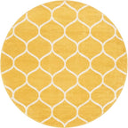 Rugs.com Lattice Frieze Collection Rug – 6' Round Yellow Medium Rug Perfect for Kitchens, Dining Rooms