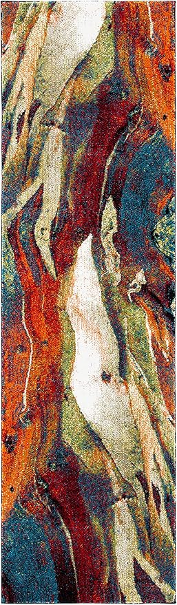 SAFAVIEH Glacier Collection Runner Rug - 2'3" x 8', Red & Green, Modern Abstract Design, Non-Shedding & Easy Care, Ideal for High Traffic Areas in Living Room, Bedroom (GLA126Q)