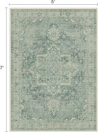 5x7 Area Rugs for Living Room, Machine Washable Rug, Non Slip Vintage Rugs, Low Pile Lightweight Print Rug for Bedroom, Dining Room, Home Office, Green
