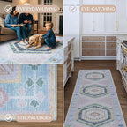 Fame Living Washable Area Rug. Modern Farmhouse. Vintage. Turkish. Bohemian. Distressed. Oriental. Traditional. Rugs for Living Room. Dining. Bedroom. Office. Entryway. Foyer. (856PBl, 9' x 12')