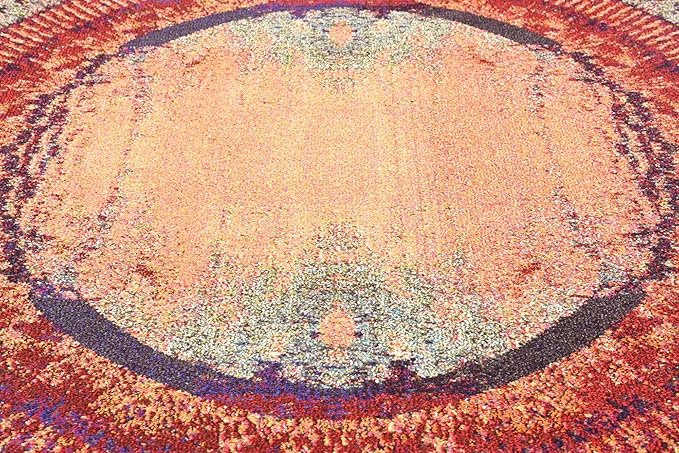 Unique Loom Estrella Collection Rustic, Distressed, Modern, Abstract Area Rug (8' 0 x 8' 0 Round, Orange/Black)