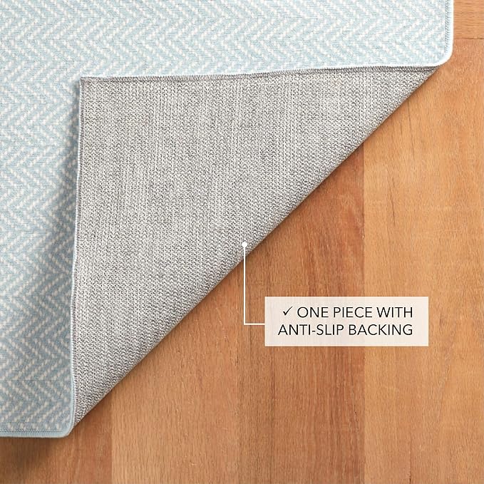 Dash and Albert Herringbone Machine Washable Area Rug - 5' x 8' Swedish Blue - Geometric Accent Rug - Anti-Slip Backing, Lightweight, Machine Washable, High Traffic Areas Kitchen, Mudroom, Entryway