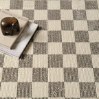 Revival Rugs Gambit 3'x9’ Checkered Rug Machine Washable Runner Rug for Hallway Entryway - 100% Recycled Oeko-TEX Certified, Medium Pile, Gray, Beige
