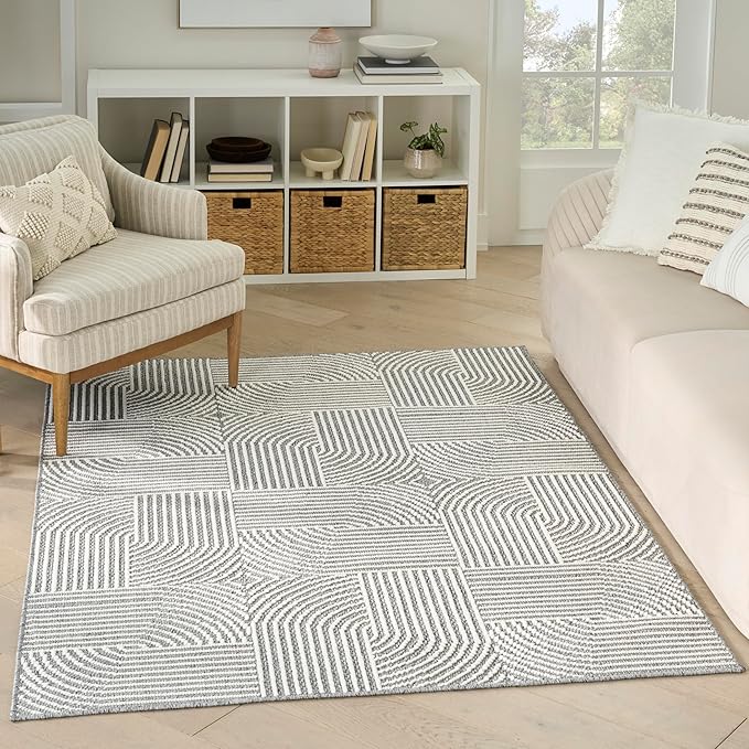 Nourison Home Textured Home Charcoal Ivory 5'3" x 7' Area Rug - Easy Clean, Non Shedding, Bed Room, Living Room, Dining Room, Kitchen (5' x 7')