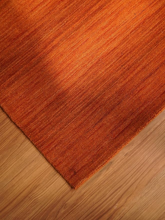 Rugsotic Carpets Hand Knotted Loom Wool ECO-Friendly Area Rugs - 5'7''x7'10'', Rectangle Shape, Orange, Solid, High Pile Thick Handmade Anti Skid Area Rugs for Living Room, Bed Room (L00111)