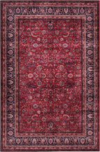 GLN Rugs Traditional Collection - Machine Washable Area Rug, Traditional Washable, Non Slip, Low Pile Chenille Rug, Living Room, Bedroom, Kitchen Rug (8' x 10' Dark Red)