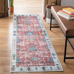 Bloom Rugs Washable Non-Slip 12 ft Runner - Red/Blue Traditional Runner for Entryway, Hallway, Bathroom, and Kitchen - Exact Size: 2.5' x 12'