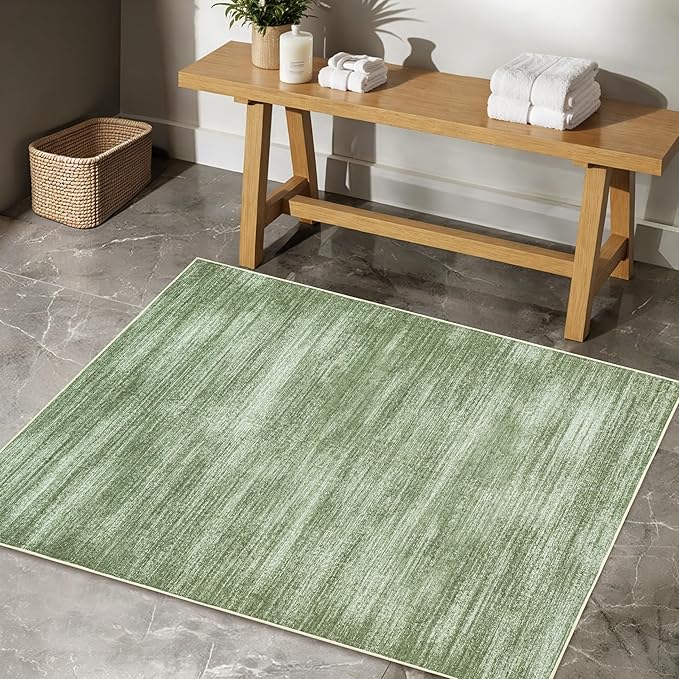 Olive Green Rug 2x3 Modern Abstract Neutral Area Rug for Entryway Indoor Loden Green Low Pile Floor Carpet with Non Slip Washable Small Rugs for Bathroom Kitchen 2 x 3