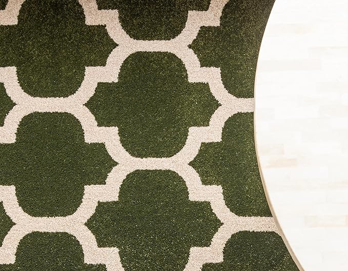 Rugs.com Lattice Collection Rug – 6 Ft Round Dark Green Medium Rug Perfect for Kitchens, Dining Rooms
