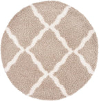 SAFAVIEH Dallas Shag Collection Area Rug - 6' Round, Beige & Ivory, Trellis Design, Non-Shedding & Easy Care, 1.5-inch Thick Ideal for High Traffic Areas in Living Room, Bedroom (SGD257D)