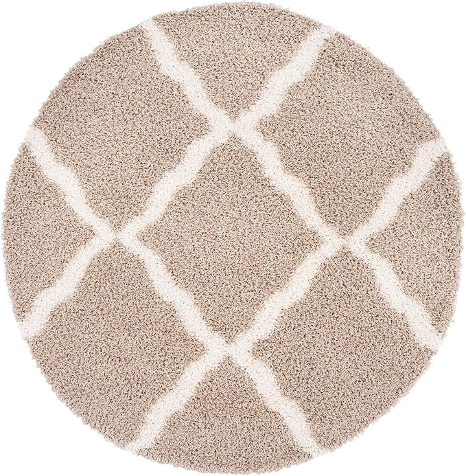 SAFAVIEH Dallas Shag Collection Area Rug - 10' Round, Beige & Ivory, Trellis Design, Non-Shedding & Easy Care, 1.5-inch Thick Ideal for High Traffic Areas in Living Room, Bedroom (SGD257D)