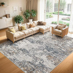 Area Rugs 9x12 Living Room - Modern Abstract Large Rugs for Living Room Non-Slip Low Pile Soft Machine Washable Carpet for Bedroom, Under Dining Table, Nursery, Farmhouse (9'x12' Tan Blue)