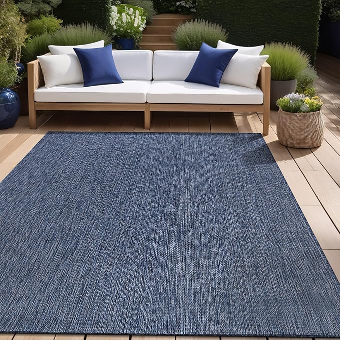 Beverly Rug Indoor Outdoor Rug 6x9, Washable Outside Carpet for Patio, Deck, Porch, Solid Modern Area Rug, Water Resistant, Azure Blue